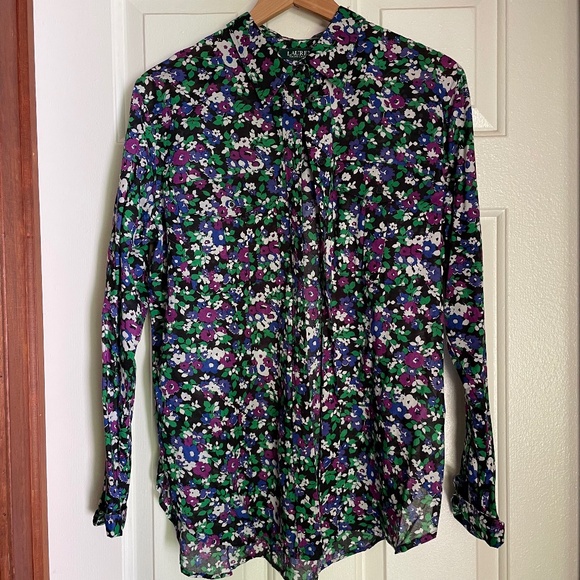 Lauren Ralph Lauren Womens Floral Long Sleeve Button-Down Top Large - Picture 2 of 6